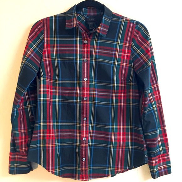 J Crew 100% Cotton Perfect Button Down 2 Tartan Plaid Professional Workwear - Picture 2 of 16